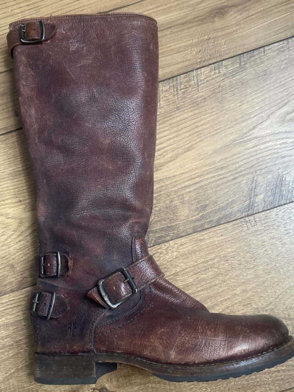 Frye~Veronica Brown Leather Boots~Back Zipper~Buckle Front~Size 8.5 B